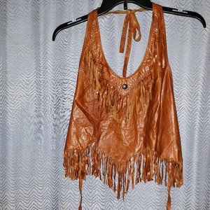 Fringed leather halter top